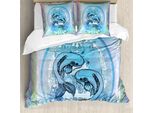 Abakuhaus Copripiumino Giapponese, Carpe Koi Giapponesi Su Sfondo Blu Lago, Antiacaro, Adatto A Chi Soffre Di Allergie, Con Federe, 200 Cm X 200 Cm - 80 X 80 Cm, Blu Viola