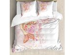 Abakuhaus Set Copripiumino Per Letti Matrimoniali, Animali Asiatici Rosa Floreale, Antiacaro, Adatto A Chi Soffre Di Allergie, Con Federe, Rosa Giallo