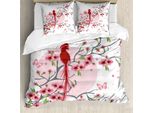 Abakuhaus Copripiumino Giapponese, Mitico Uccello Fenice, Antiacaro, Adatto A Chi Soffre Di Allergie, Con Federe, 155 Cm X 220 Cm - 80 X 80 Cm, Rosa