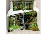 Abakuhaus Copripiumino Giapponese, Giardino Con Cascata, Antiacaro, Adatto A Chi Soffre Di Allergie, Con Federe, 200 Cm X 200 Cm - 80 X 80 Cm, Verde Bianco