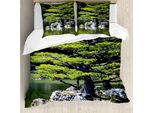 Abakuhaus Copripiumino Giapponese, Pino Nel Lago, Antiacaro, Adatto A Chi Soffre Di Allergie, Con Federe, 155 Cm X 220 Cm - 80 X 80 Cm, Verde
