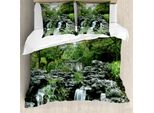 Abakuhaus Copripiumino Giapponese, Stile Giardino, Antiacaro, Adatto A Chi Soffre Di Allergie, Con Federe, 200 Cm X 200 Cm - 80 X 80 Cm, Verde Bianco