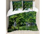 Abakuhaus Copripiumino Giapponese, Paesaggio Fluviale Con Alberi, Antiacaro, Adatto A Chi Soffre Di Allergie, Con Federe, 155 Cm X 220 Cm - 80 X 80 Cm, Verde