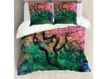Abakuhaus Set Copripiumino Per Letto Matrimoniale, Foglie Rosse Nel Giardino, Antiacaro, Adatto A Chi Soffre Di Allergie, Con Federe, Verde