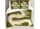 Abakuhaus Copripiumino Drago, Chinese Dragon Eastern, Antiacaro, Adatto A Chi Soffre Di Allergie, Con Federe, 200 Cm X 200 Cm - 80 X 80 Cm, Giallo E Verde