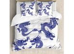 Abakuhaus Copripiumino Drago, Drago Mitico Giapponese, Antiacaro, Adatto A Chi Soffre Di Allergie, Con Federe, 155 Cm X 220 Cm - 80 X 80 Cm, Blu