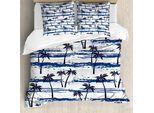 Abakuhaus Copripiumino Con Motivo Palme, Mare Romantico E Palme, Antiacaro, Adatto A Chi Soffre Di Allergie, Con Federe, 155 Cm X 220 Cm - 80 X 80 Cm, Blu Navy