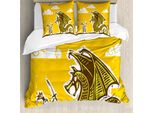 Abakuhaus Copripiumino Drachen, Cavaliere Con Drago, Antiacaro, Adatto A Chi Soffre Di Allergie, Con Federe, 200 Cm X 200 Cm - 80 X 80 Cm, Giallo
