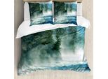 Abakuhaus Copripiumino Yellowstone, Alberi Lungo Il Fiume Natura, Antiacaro Adatto A Chi Soffre Di Allergie Con Federe, 155 Cm X 220 Cm - 80 X 80 Cm, Verde Blu