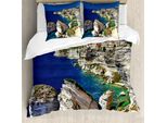 Abakuhaus Copripiumino Con Vista Della Città, Oceano Estate Seascape, Antiacaro Adatto A Chi Soffre Di Allergie Con Federe, 200 Cm X 200 Cm - 80 X 80 Cm, Beige Navy