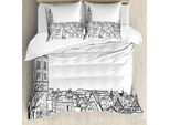 Abakuhaus Copripiumino Con Vista Della Città, Stile Sketch, Antiacaro, Adatto A Chi Soffre Di Allergie, Con Federe, 200 Cm X 200 Cm - 80 X 80 Cm, Bianco E Nero