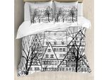Abakuhaus Copripiumino Con Vista Città, Strada Europea, Antiacaro, Adatto A Chi Soffre Di Allergie, Con Federe, 155 Cm X 220 Cm - 80 X 80 Cm, Bianco E Nero