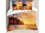 Abakuhaus Copripiumino Con Vista Panoramica, Sunset , Antiacaro, Adatto A Chi Soffre Di Allergie, Con Federe, 200 Cm X 200 Cm - 80 X 80 Cm, Marrone Giallo