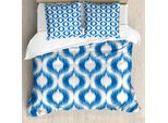 Abakuhaus Copripiumino Ikat, Motivi Damascati Sfocati, Antiacaro, Adatto A Chi Soffre Di Allergie, Con Federe, 155 Cm X 220 Cm - 80 X 80 Cm, Blu E Bianco
