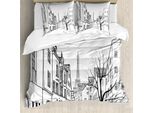 Abakuhaus Copripiumino Con Vista Della Città, Paris Street Art, Antiacaro, Adatto A Chi Soffre Di Allergie, Con Federe, 200 Cm X 200 Cm - 80 X 80 Cm, Bianco E Nero