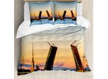 Abakuhaus Copripiumino Paesaggio, Ponte Seascape Tramonto, Antiacaro, Adatto A Chi Soffre Di Allergie, Con Federe, 155 Cm X 220 Cm - 80 X 80 Cm, Arancione Blu