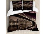Abakuhaus Copripiumino Paesaggio, Skyline Degli Stati Uniti, Antiacaro, Adatto A Chi Soffre Di Allergie, Con Federe, 155 Cm X 220 Cm - 80 X 80 Cm, Marrone Chiaro Rosa Secco