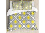 Abakuhaus Copripiumino Ikat, Old Form Shapes Bundles, Antiacaro E Anallergico, Con Federe, 200 Cm X 200 Cm - 80 X 80 Cm, Grigio, Bianco, Giallo
