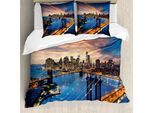 Abakuhaus New York Set Copripiumino Per Letti Matrimoniali, Panorama Urbano Al Tramonto, Antiacaro, Adatto A Chi Soffre Di Allergie, Con Federe, Oro Marino