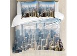 Abakuhaus Set Copripiumino Americano Per Letti Matrimoniali, Chicago Foto Aerea, Antiacaro Adatto A Chi Soffre Di Allergie Con Federe, Blu Bianco