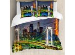 Abakuhaus Copripiumino Paesaggio, Tokyo Skyline Giapponese, Antiacaro, Adatto A Chi Soffre Di Allergie, Con Federe, 200 Cm X 200 Cm - 80 X 80 Cm, Verde Navy