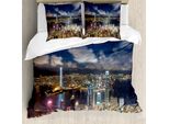 Abakuhaus Copripiumino Con Vista Della Città, Night View Hong Kong, Antiacaro, Adatto A Chi Soffre Di Allergie, Con Federe, 200 Cm X 200 Cm - 80 X 80 Cm, Blu Navy E Bianco