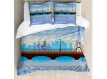 Abakuhaus Copripiumino Paesaggio, Torre Eiffel Cartoon, Antiacaro, Adatto A Chi Soffre Di Allergie, Con Federe, 155 Cm X 220 Cm - 80 X 80 Cm, Blu, Marrone,