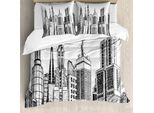 Abakuhaus Copripiumino Con Vista Della Città, Arte Architettonica Urbana, Antiacaro, Adatto A Chi Soffre Di Allergie, Con Federe, 200 Cm X 200 Cm - 80 X 80 Cm, Bianco E Nero
