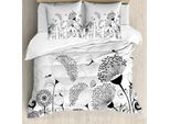 Abakuhaus Copripiumino Bianco E Nero, Fiori E Api, Antiacaro, Adatto A Chi Soffre Di Allergie, Con Federe, 155 Cm X 220 Cm - 80 X 80 Cm, Bianco E Nero