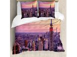 Abakuhaus Copripiumino Con Vista Città, Empire State Building, Antiacaro, Adatto A Chi Soffre Di Allergie, Con Federe, 155 Cm X 220 Cm - 80 X 80 Cm, Pesca