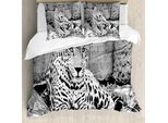 Abakuhaus Copripiumino Bianco E Nero, Wild Tiger Jaguar, Antiacaro, Adatto A Chi Soffre Di Allergie, Con Federe, 155 Cm X 220 Cm - 80 X 80 Cm, Bianco E Nero