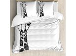 Abakuhaus Copripiumino Bianco E Nero, Giraffa Safari, Antiacaro, Adatto A Chi Soffre Di Allergie, Con Federe, 155 Cm X 220 Cm - 80 X 80 Cm, Grigio Bianco