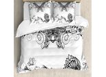 Abakuhaus Set Copripiumino Mandala Per Letti Matrimoniali, Farfalla Con Fiori, Antiacaro, Adatto A Chi Soffre Di Allergie, Con Federe, Bianco E Nero