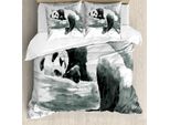 Abakuhaus Copripiumino Panda, Sleeping Panda, Antiacaro, Adatto A Chi Soffre Di Allergie, Con Federe, 200 Cm X 200 Cm - 80 X 80 Cm, Bianco E Nero