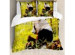 Abakuhaus Copripiumino Panda, Panda Seduti Nella Foresta, Antiacaro, Adatto A Chi Soffre Di Allergie, Con Federe, 200 Cm X 200 Cm - 80 X 80 Cm, Verde Nero