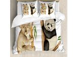 Abakuhaus Copripiumino Panda, Acquerello Koala-Panda, Antiacaro, Adatto A Chi Soffre Di Allergie, Con Federe, 200 Cm X 200 Cm - 80 X 80 Cm, Beige Nero
