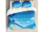 Abakuhaus Set Copripiumino Esotico Per Letti Matrimoniali, Caricatura Reversibile Mare, Antiacaro, Adatto A Chi Soffre Di Allergie, Con Federe, Blu Giallo