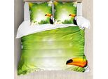 Abakuhaus Copripiumino Tropicale Con Animali, Exotic Jungle, Antiacaro, Adatto A Chi Soffre Di Allergie, Con Federe, 155 Cm X 220 Cm - 80 X 80 Cm, Verde Giallo