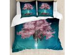 Abakuhaus Copripiumino Magie, Rosa Con Motivi Floreali, Antiacaro, Adatto A Chi Soffre Di Allergie, Con Federe, 200 Cm X 200 Cm - 80 X 80 Cm, Lilla Petrolio Blu