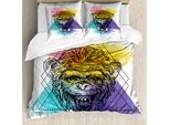 Abakuhaus Affe Set Copripiumino Per Letti Matrimoniali, Divertente Disegno Geometrico Artistico, Antiacaro, Adatto A Chi Soffre Di Allergie, Con Federe, Multicolore