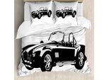 Abakuhaus Copripiumino Autos, Silhouette Di Auto Classiche, Antiacaro, Adatto A Chi Soffre Di Allergie, Con Federe, 155 Cm X 220 Cm - 80 X 80 Cm, Bianco E Nero