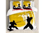 Abakuhaus Copripiumino Giapponese, Stile Acquerello Ninja, Antiacaro, Adatto A Chi Soffre Di Allergie, Con Federe, 155 Cm X 220 Cm - 80 X 80 Cm, Senape Vermiglio