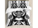 Abakuhaus Copripiumino Giapponese, Samurai Martial, Antiacaro, Adatto A Chi Soffre Di Allergie, Con Federe, 155 Cm X 220 Cm - 80 X 80 Cm, Bianco E Nero