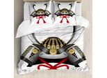 Abakuhaus Copripiumino Giapponese, Samurai Kabuto, Antiacaro, Adatto A Chi Soffre Di Allergie, Con Federe, 155 Cm X 220 Cm - 80 X 80 Cm, Grigio Vermiglio Giallo