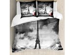 Abakuhaus Copripiumino Autos, Torre Eiffel Giornata Nuvolosa, Antiacaro, Adatto A Chi Soffre Di Allergie, Con Federe, 200 Cm X 200 Cm - 80 X 80 Cm, Rosso Grigio