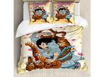 Abakuhaus Copripiumino Giapponese, Samurai E Tigre, Antiacaro, Adatto A Chi Soffre Di Allergie, Con Federe, 200 Cm X 200 Cm - 80 X 80 Cm, Multicolore