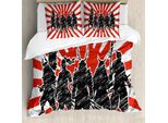 Abakuhaus Copripiumino Giapponese, Samurai Ninja Retro, Antiacaro, Adatto A Chi Soffre Di Allergie, Con Federe, 200 Cm X 200 Cm - 80 X 80 Cm, Rosso Nero
