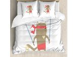Abakuhaus Copripiumino Giapponese, Samurai Figh Kitty Ninja, Antiacaro, Adatto A Chi Soffre Di Allergie, Con Federe, 200 Cm X 200 Cm - 80 X 80 Cm, Rosso-Marrone