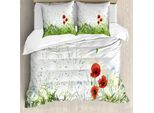 Abakuhaus Copripiumino Libellula, Libellula Con Papaveri Rossi, Antiacaro, Adatto A Chi Soffre Di Allergie, Con Federe, 155 Cm X 220 Cm - 80 X 80 Cm, Verde Rosso