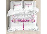 Abakuhaus Copripiumino Libelle, Mosche Dragonfly, Antiacaro, Adatto A Chi Soffre Di Allergie, Con Federe, 155 Cm X 220 Cm - 80 X 80 Cm, Viola, Giallo